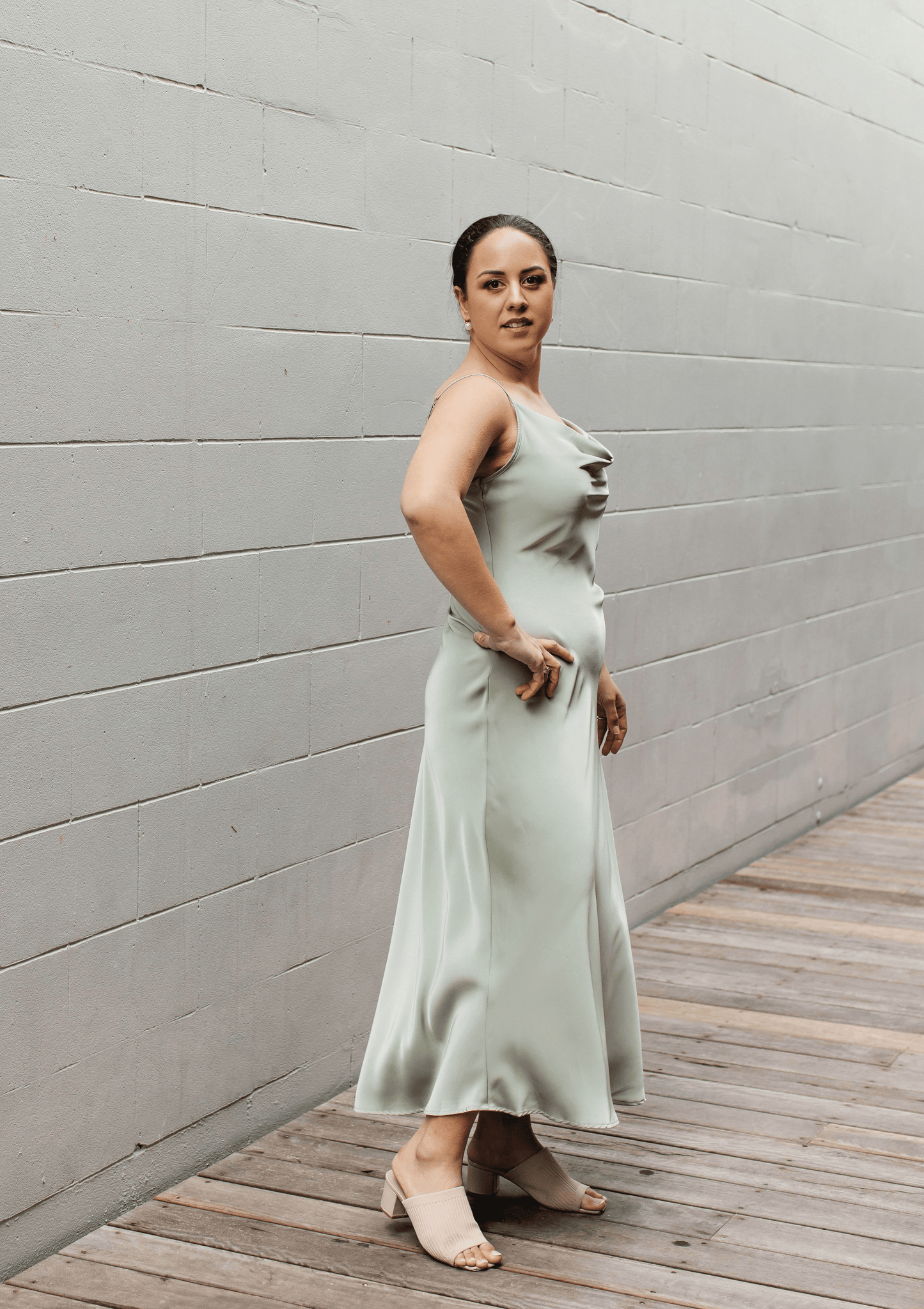 Sage Green Bridesmaid Dress- Cowl Neck