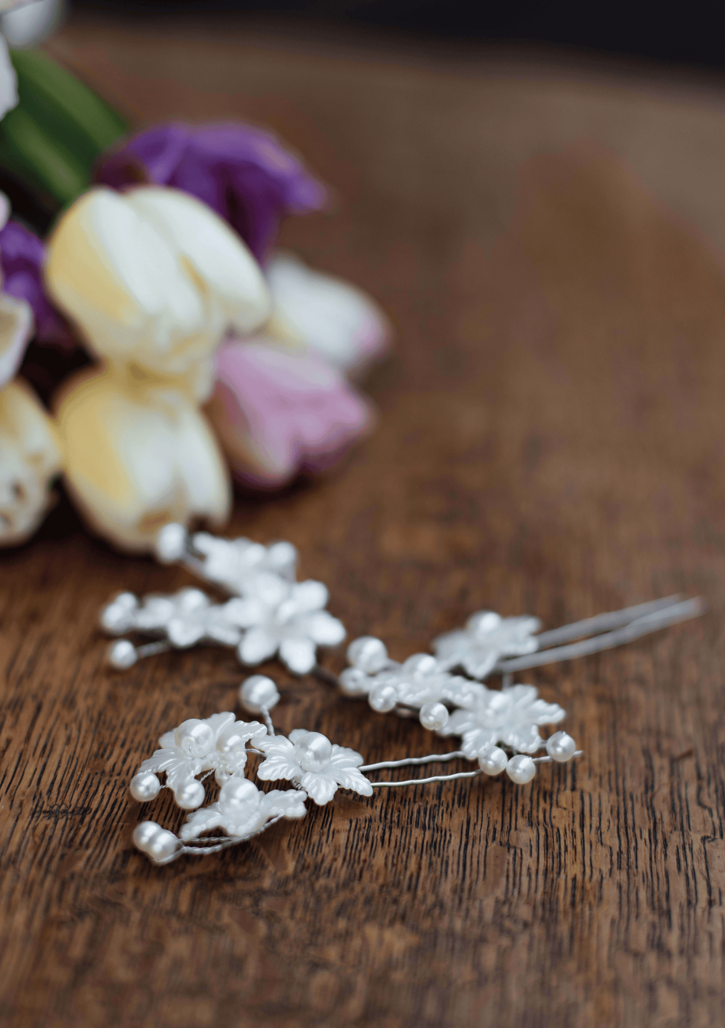 Charlotte Faux Pearl & Flower Hair Pins