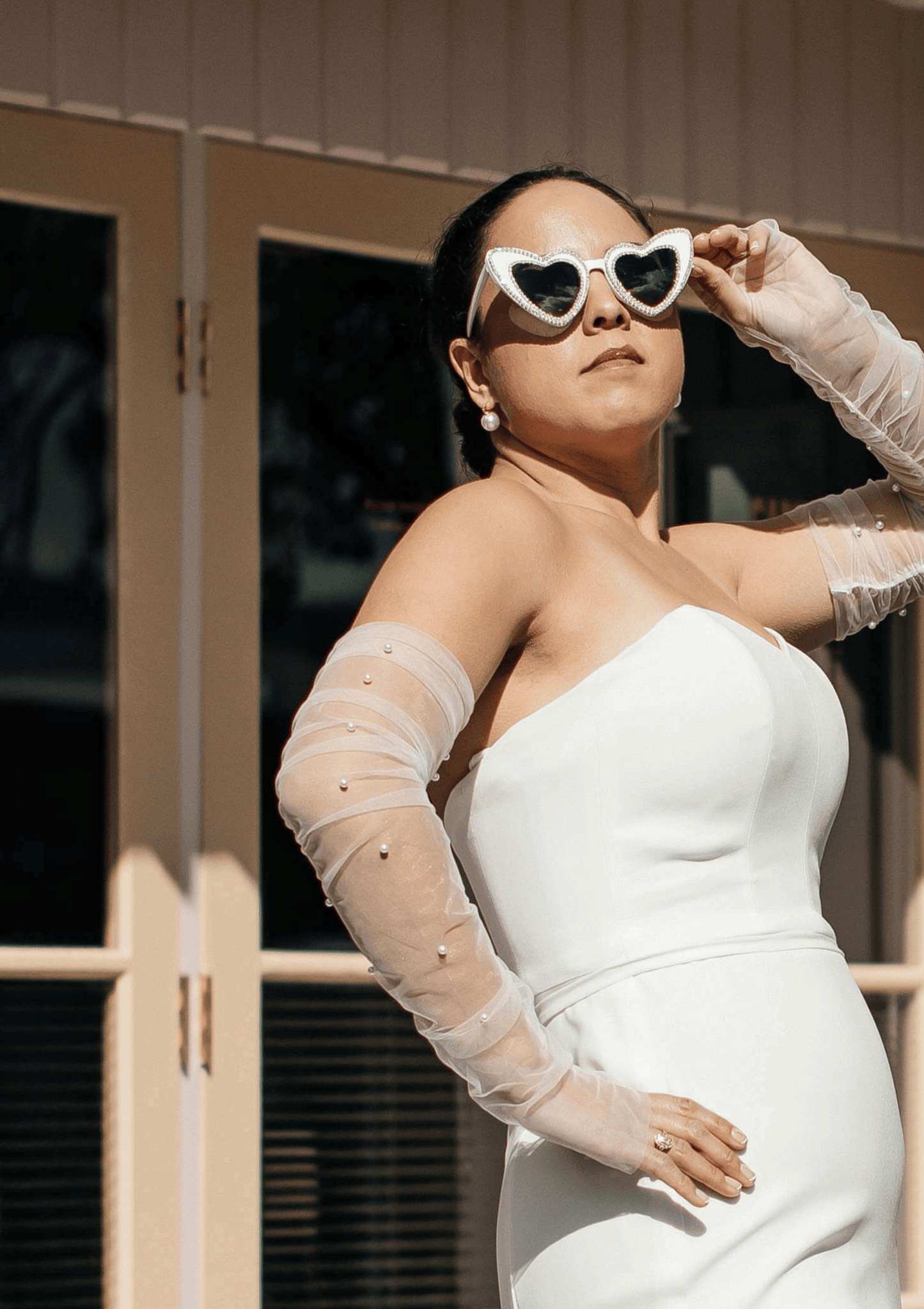 White Diamanté Heart Sunglasses