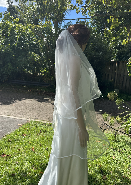 Satin Trim Blusher Veil 1m Fingertip (Double Layer)