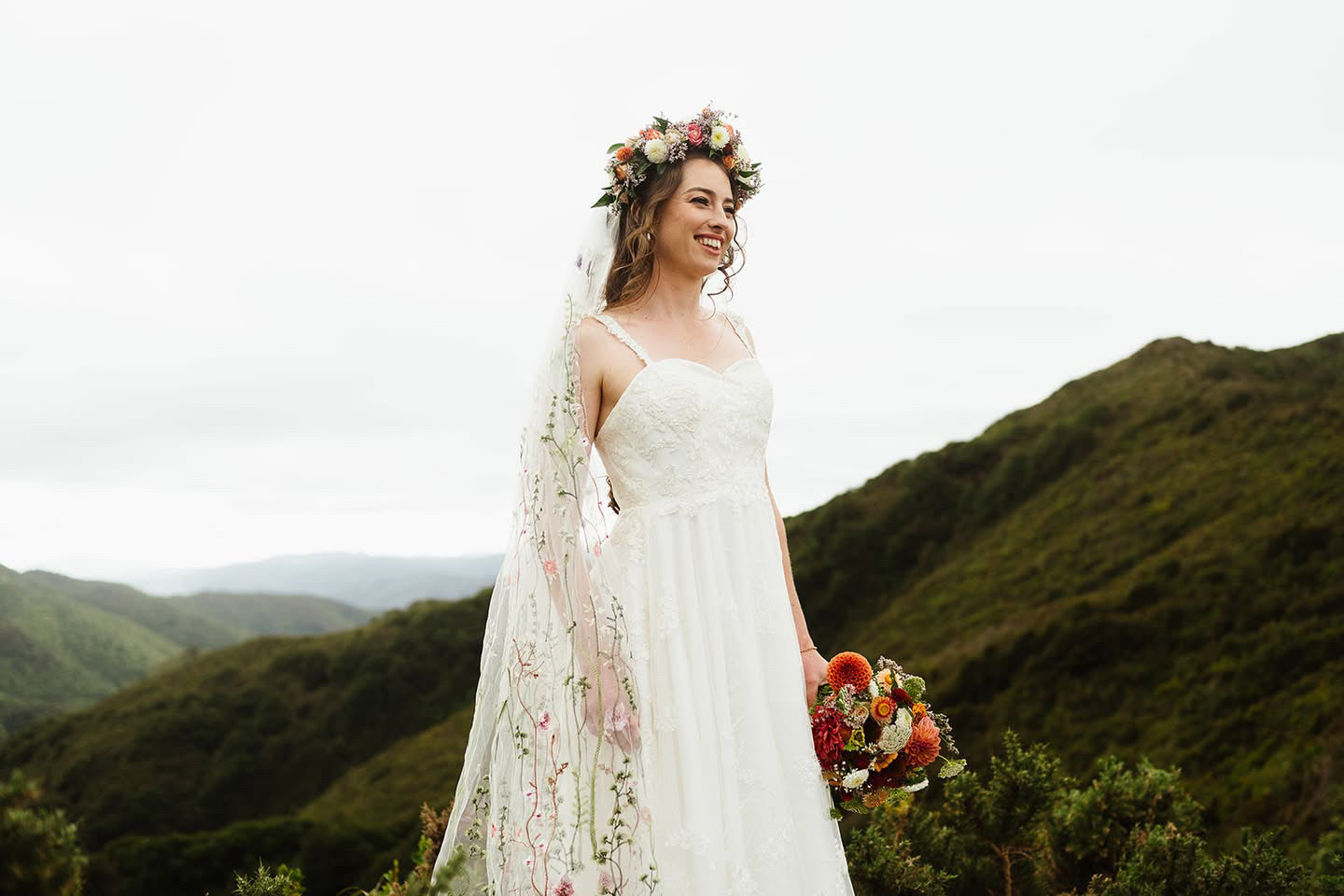 Colourful Floral Bridal Veil 1.6m
