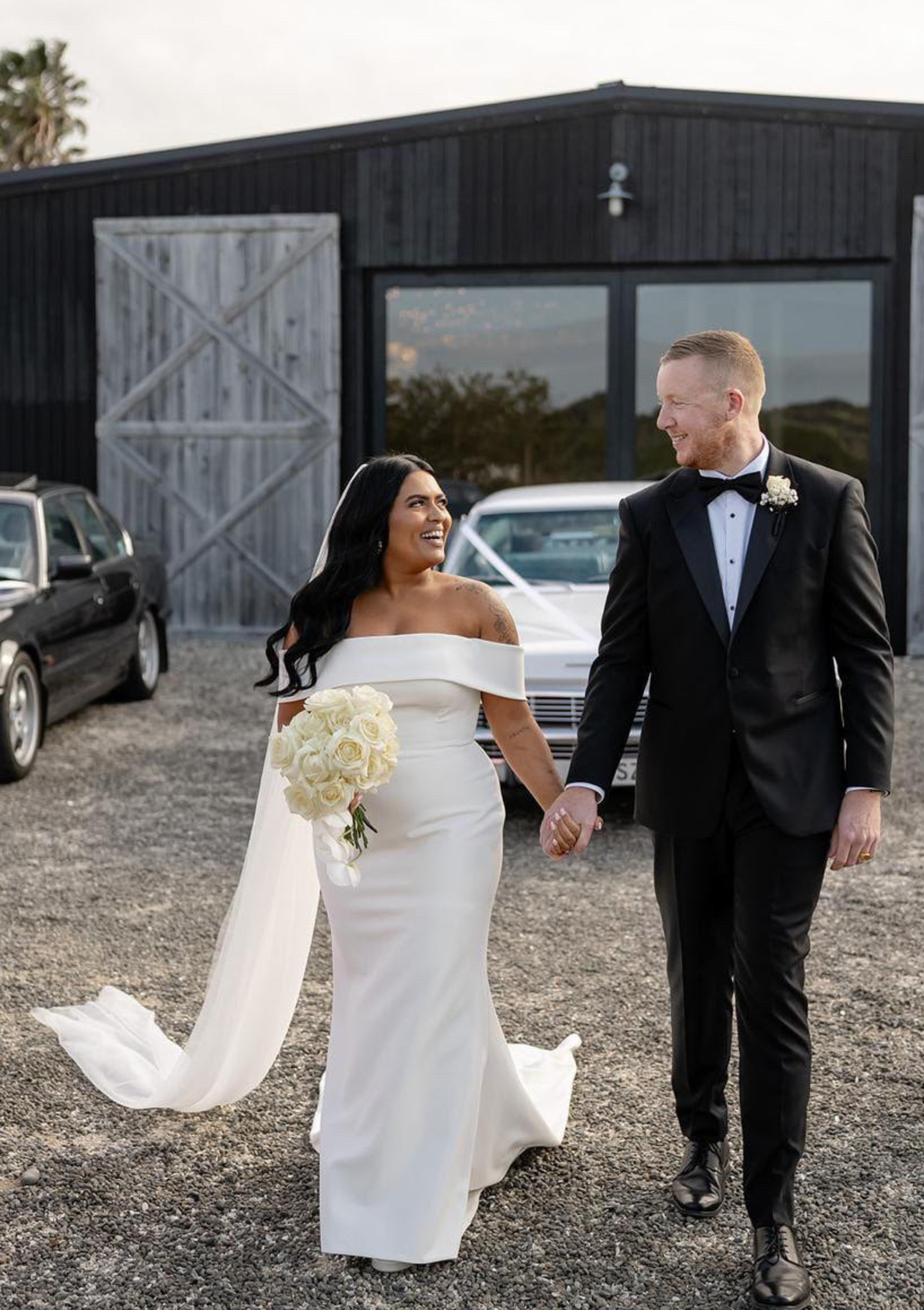 3m plain cathedral wedding veil trailing behind bride in white gown NZ Australia