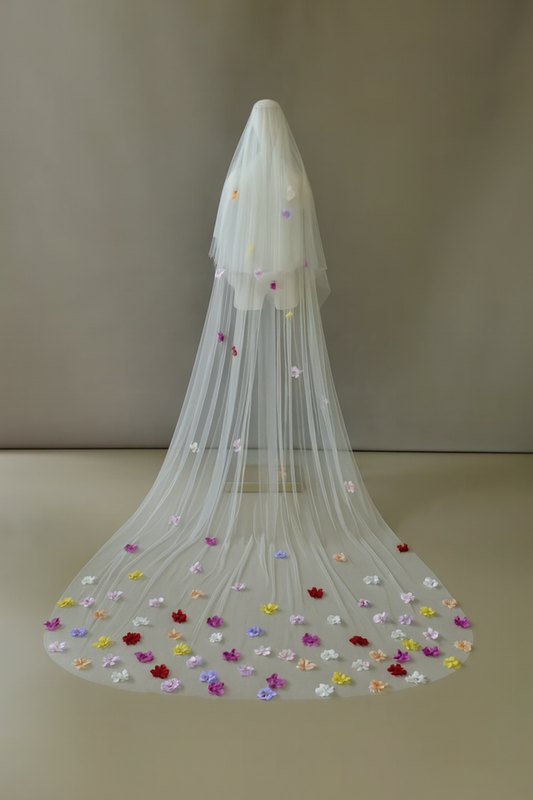 Colourful 3D Blossom Cathedral Veil