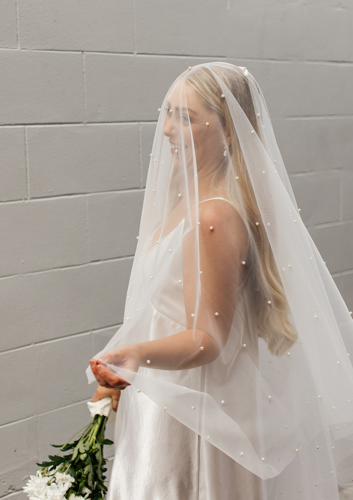 Pearl Bridal Blusher Veil Cathedral