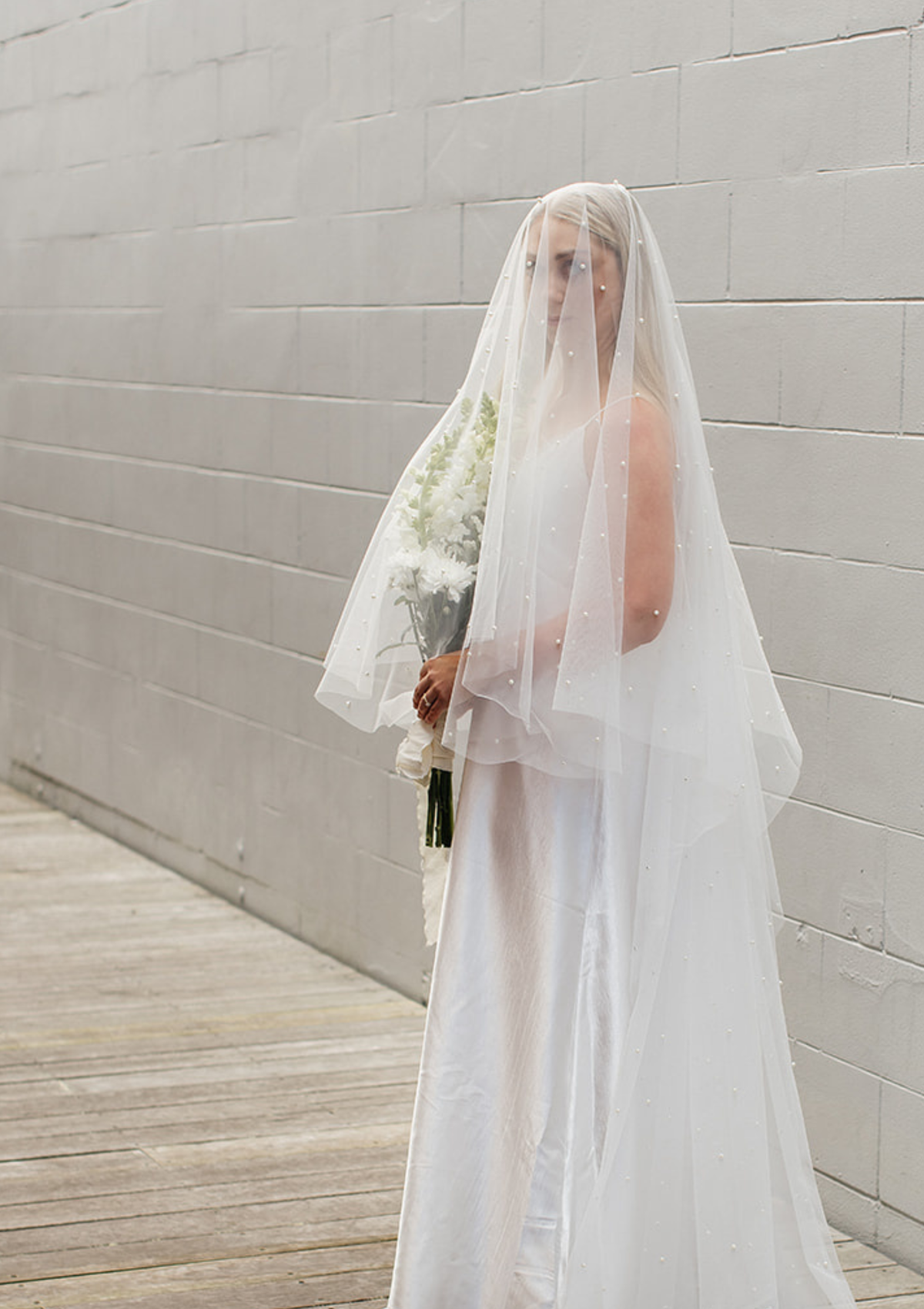 Pearl Bridal Blusher Veil Cathedral