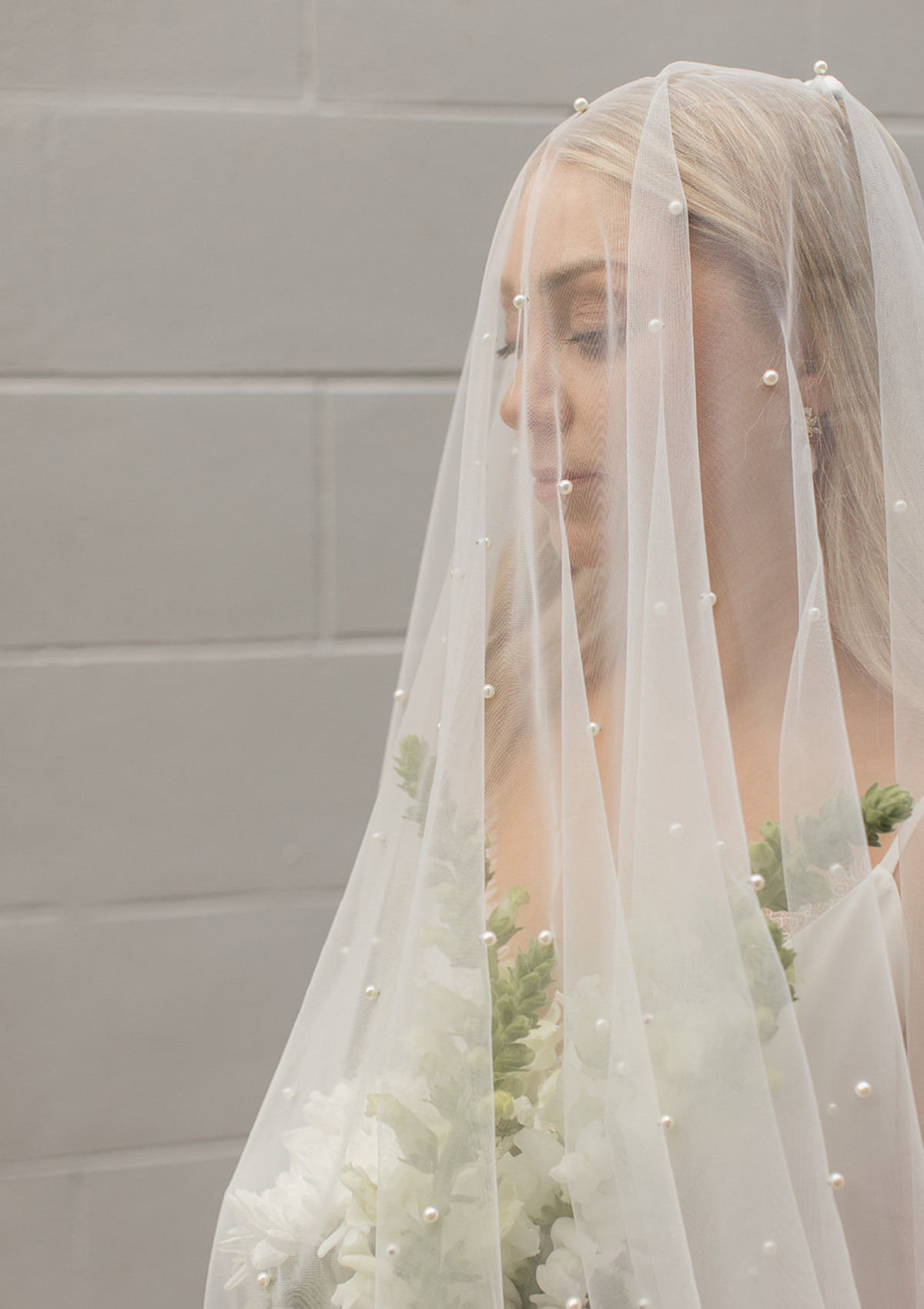 Pearl Bridal Blusher Veil Cathedral