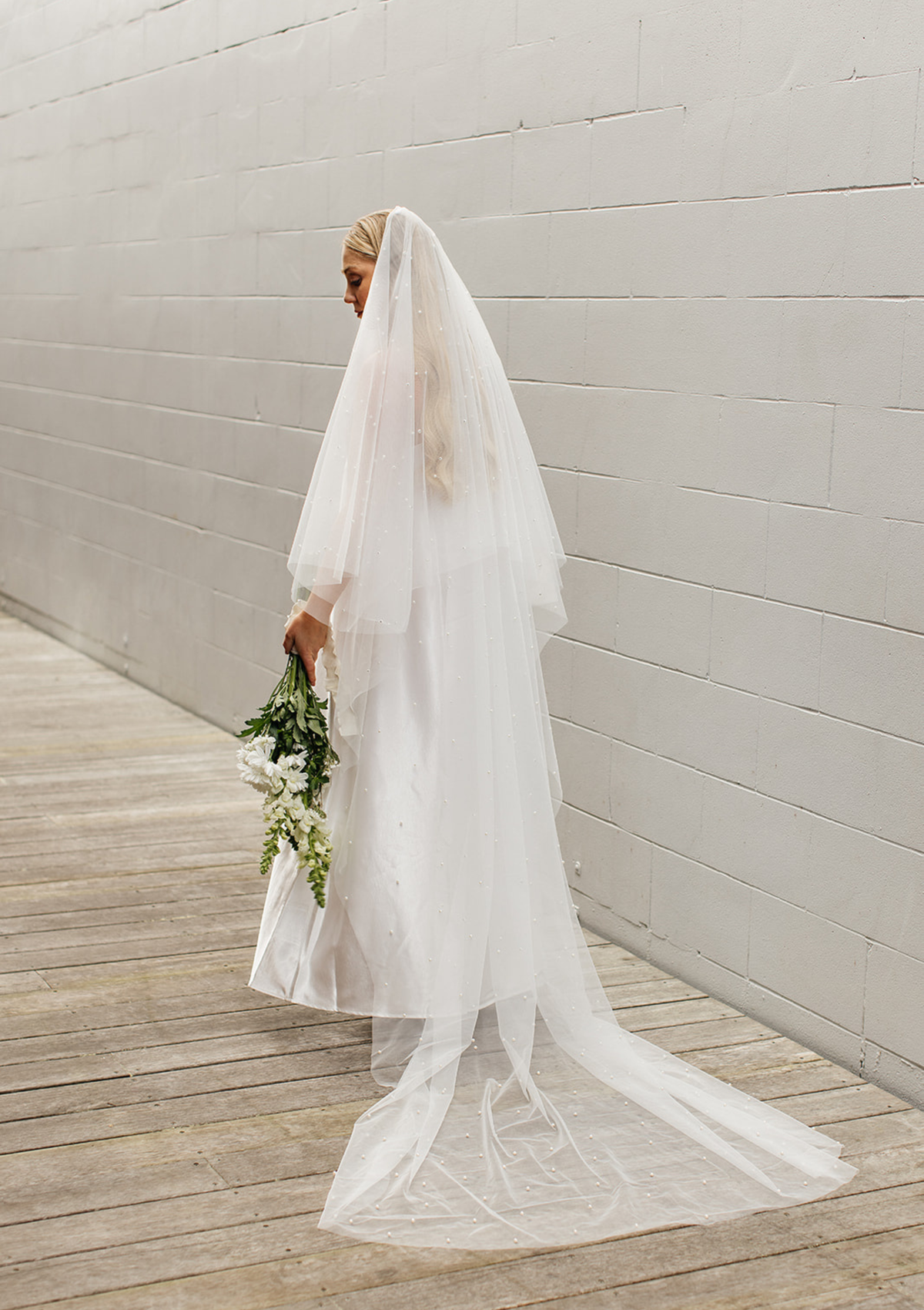 Pearl Bridal Blusher Veil Cathedral