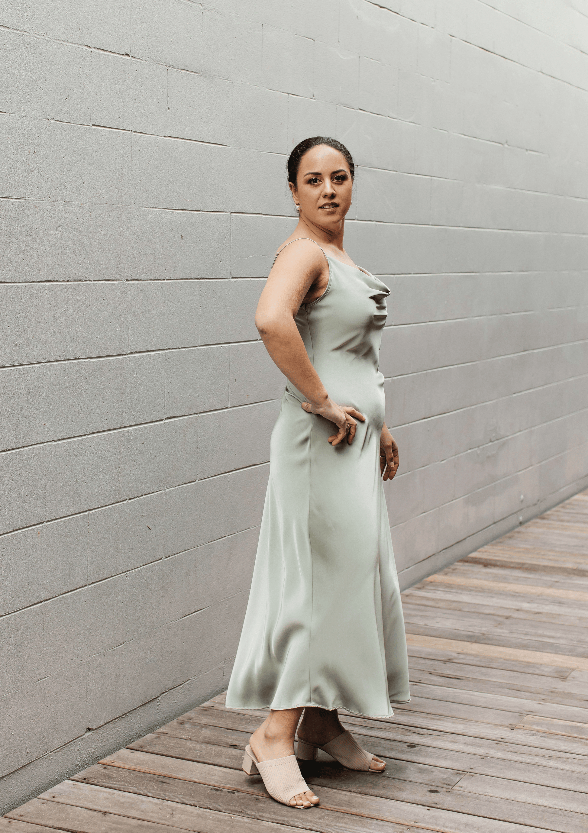 Sage Green Bridesmaid Dress- Cowl Neck Veils & More NZ Sage Green Bridesmaid Dress- Cowl Neck Veils & More NZ