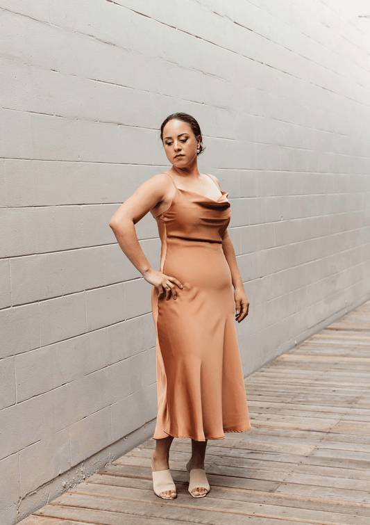 Terracotta Bridesmaid Dress- Cowl Neck
