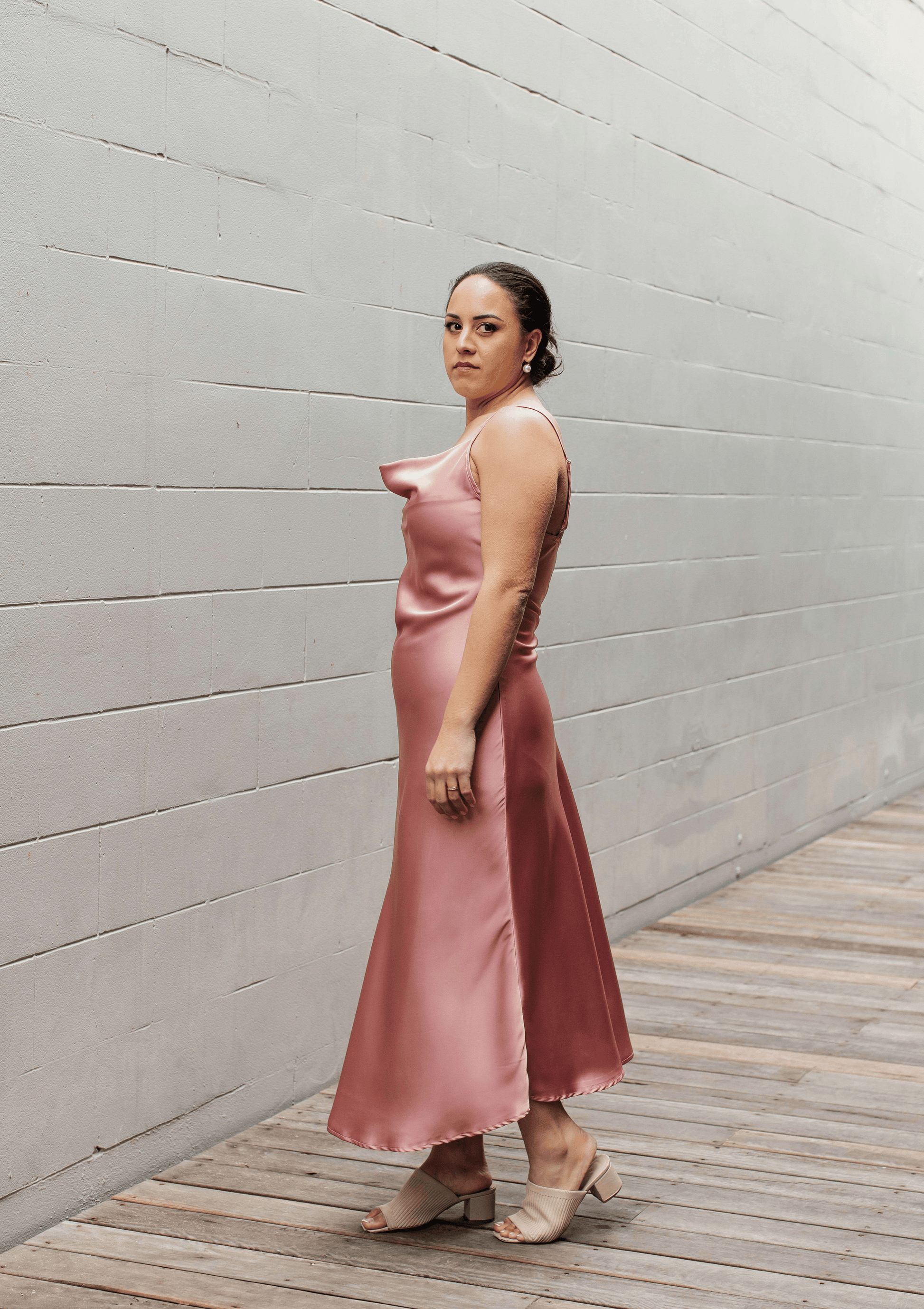 Dusky Pink Bridesmaid Dress- Cowl Neck Veils & More NZ Dusky Pink Bridesmaid Dress- Cowl Neck Veils & More NZ