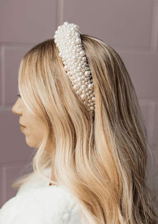 Wide pearl bridal headband bridal hair accessory