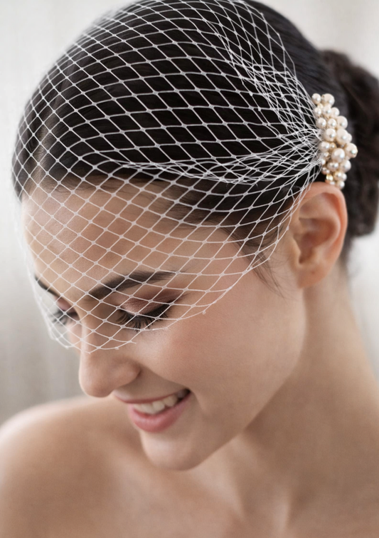 Elegant Bridal Birdcage Veil with Clips