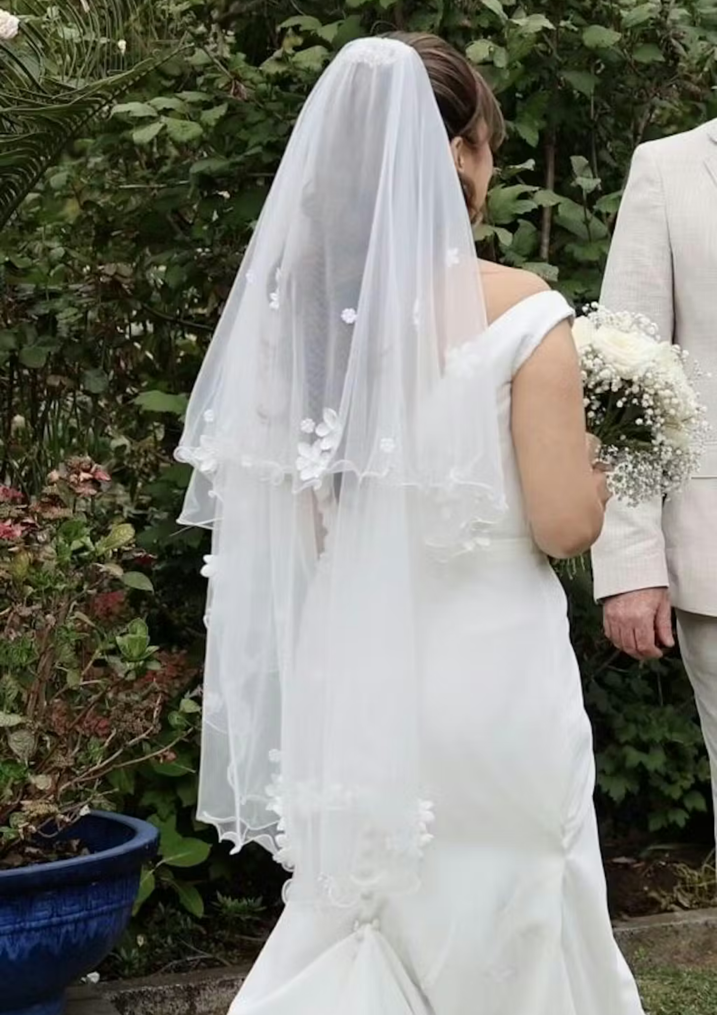 Antique Floral Blusher Bridal Veil- 1m (Fingertip)